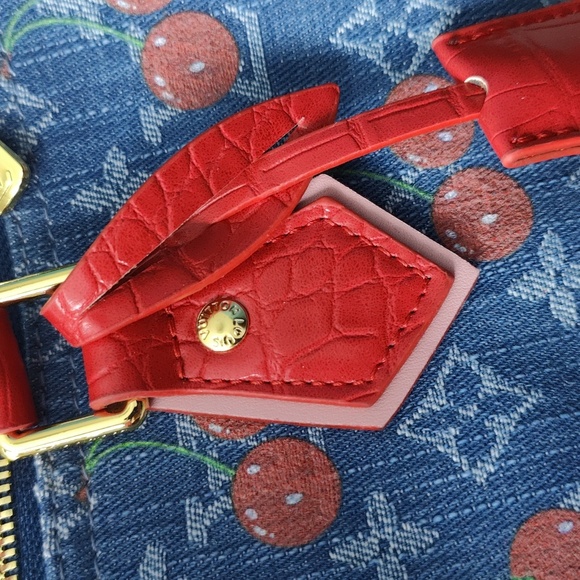 LV Denim Cherry Speedy 30 Like Satchel Monogram Croc Style Cherry Red - Picture 13 of 13